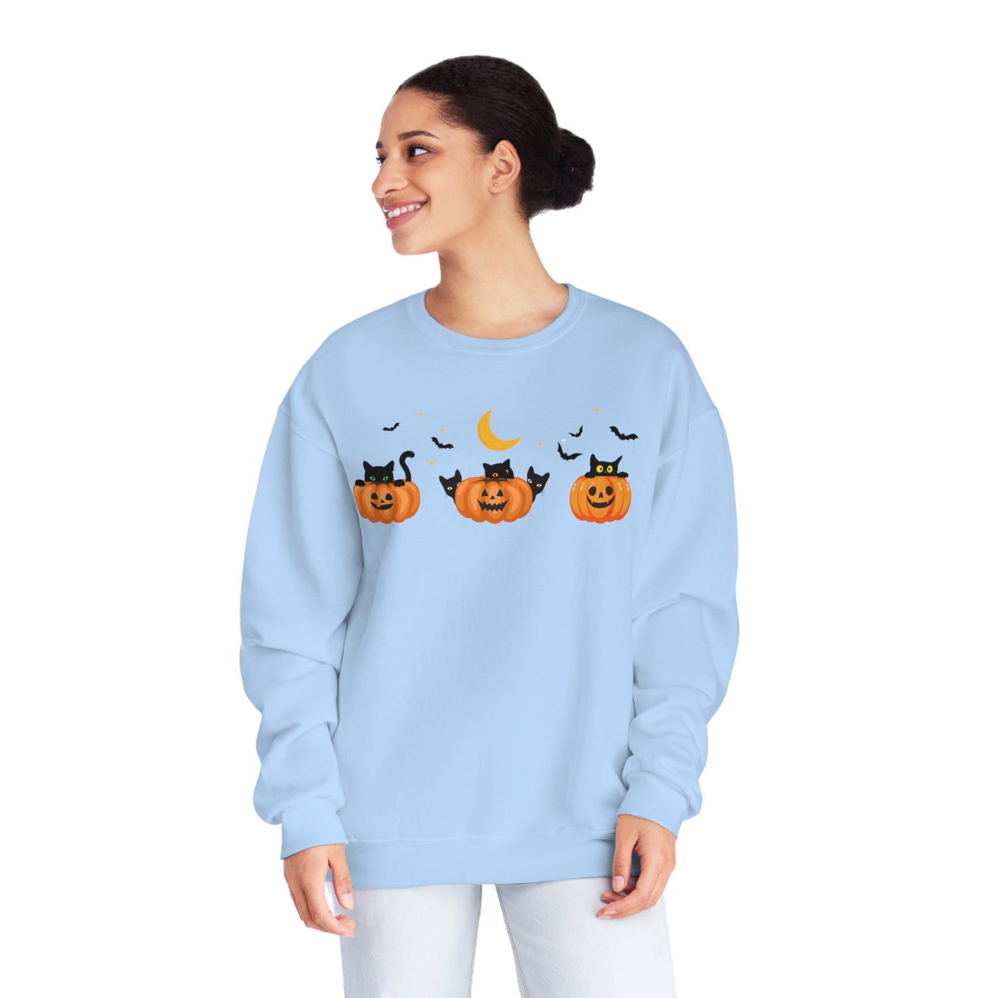 Peeking Pumpkin Kitties Unisex Crewneck Sweatshirt