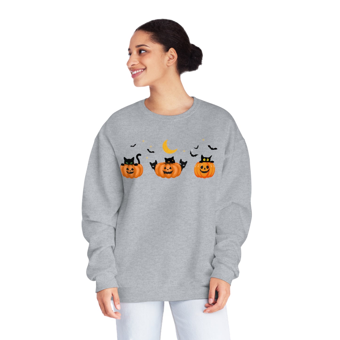 Peeking Pumpkin Kitties Unisex Crewneck Sweatshirt