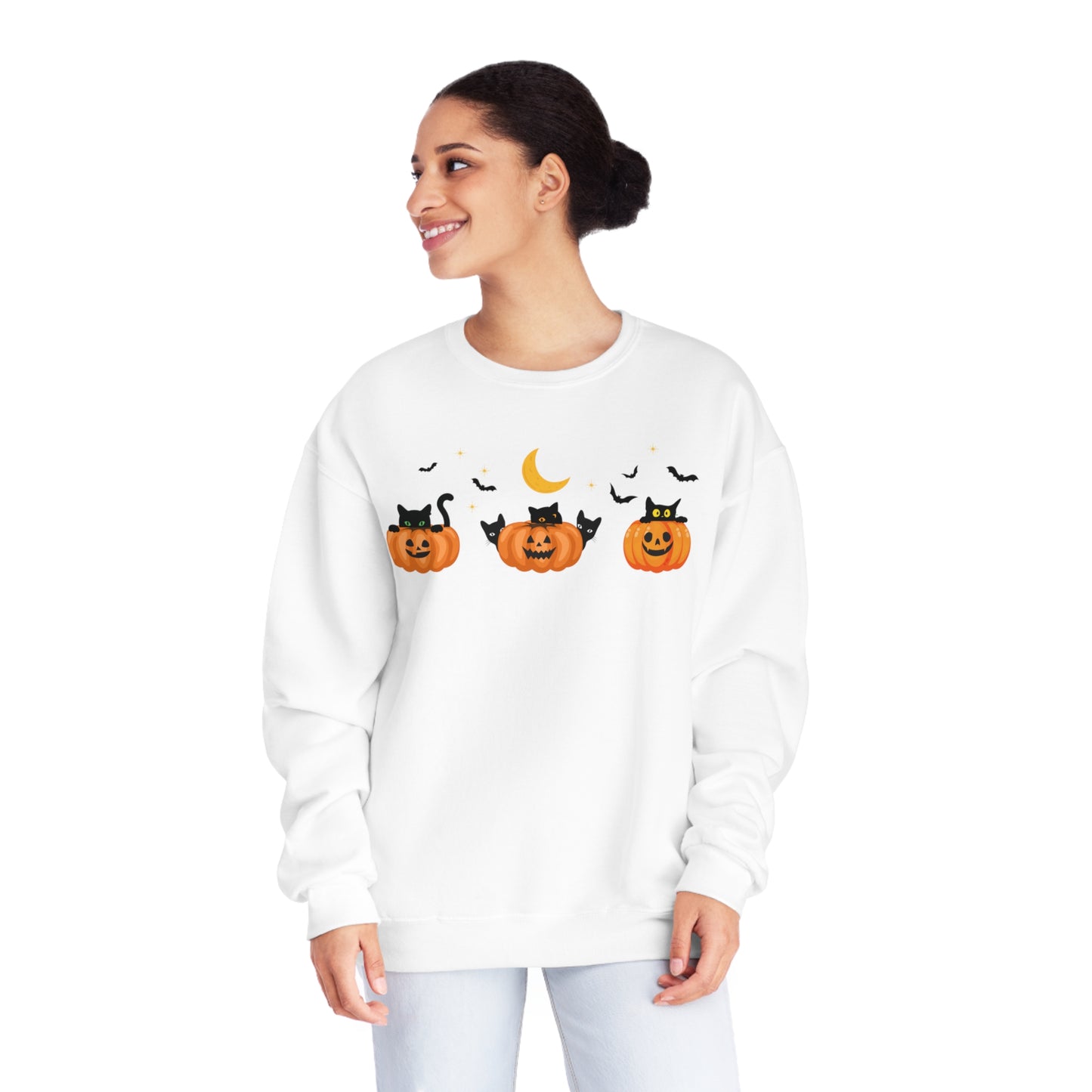 Peeking Pumpkin Kitties Unisex Crewneck Sweatshirt