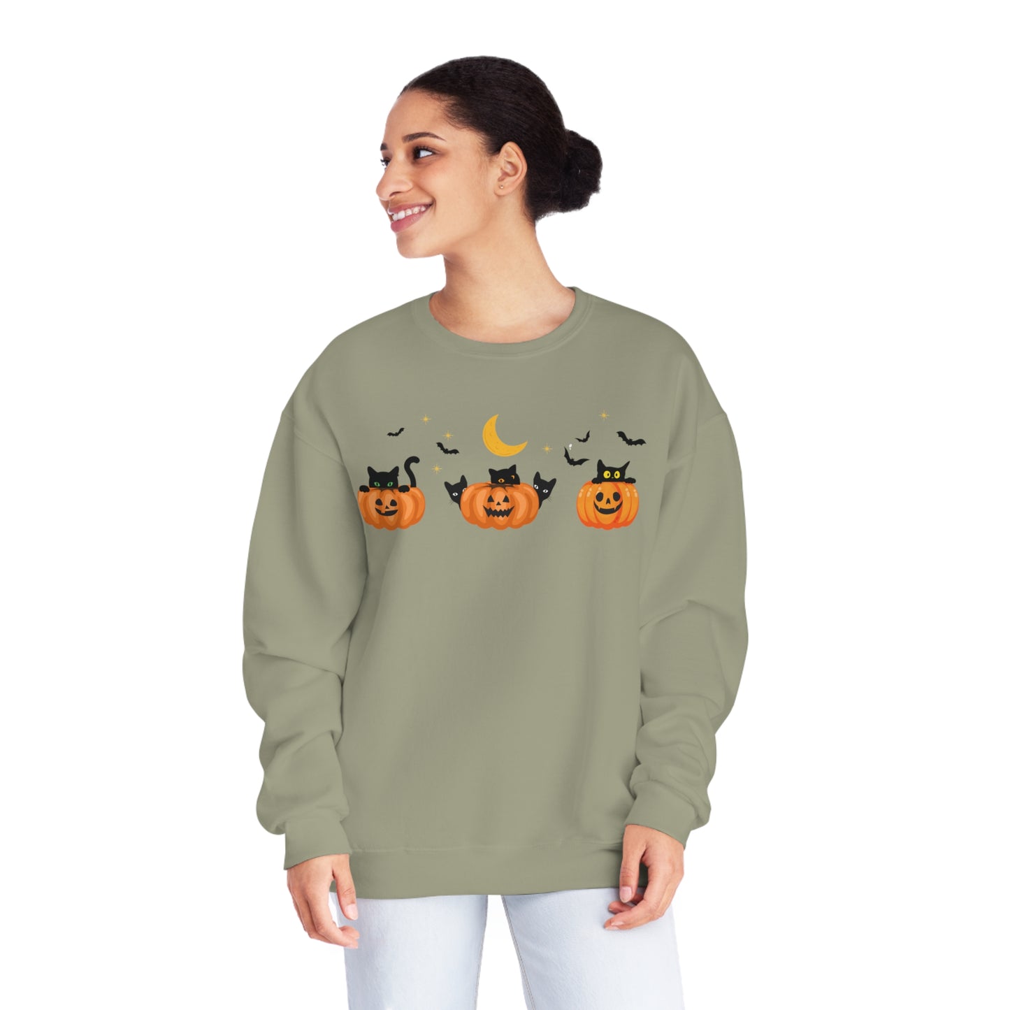 Peeking Pumpkin Kitties Unisex Crewneck Sweatshirt