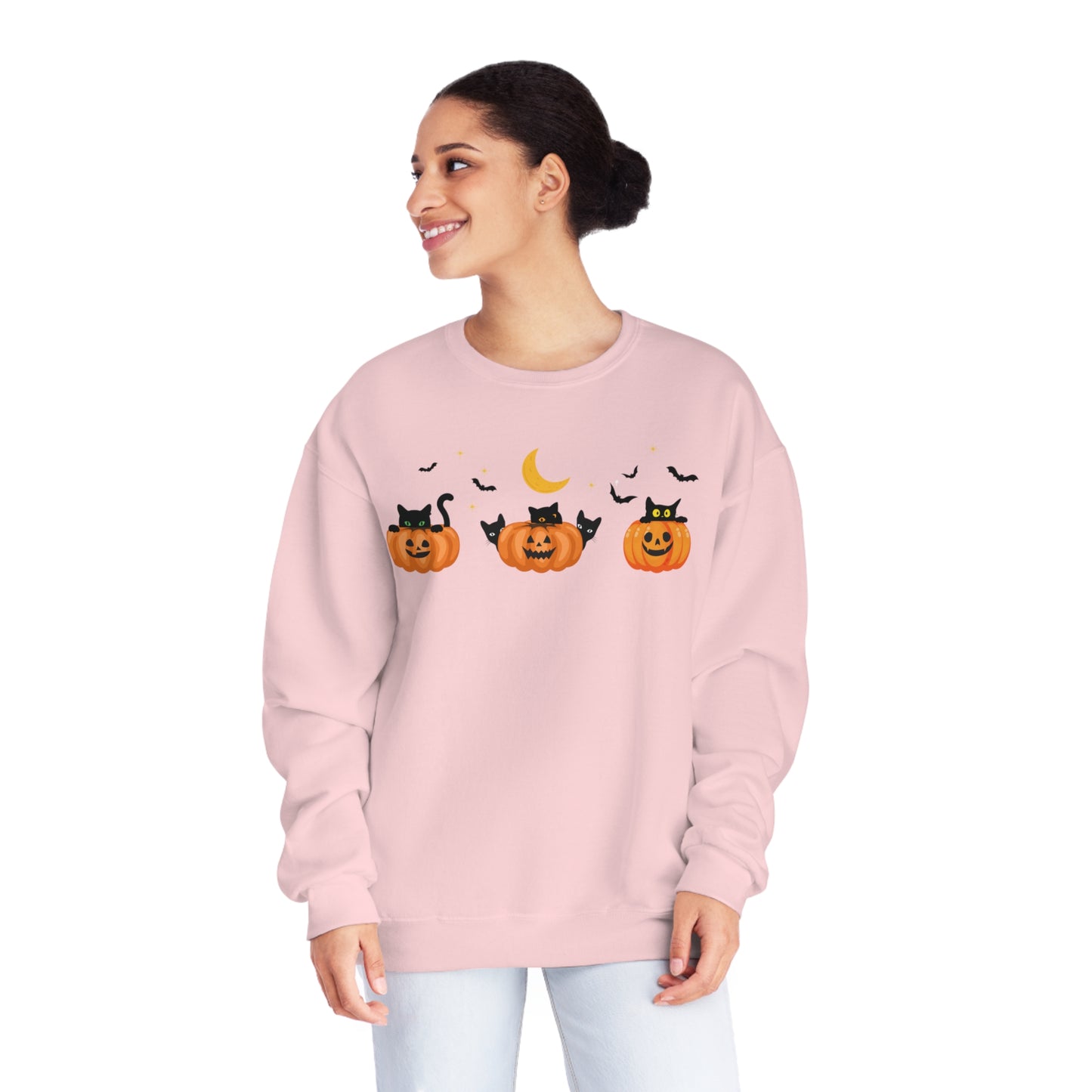Peeking Pumpkin Kitties Unisex Crewneck Sweatshirt
