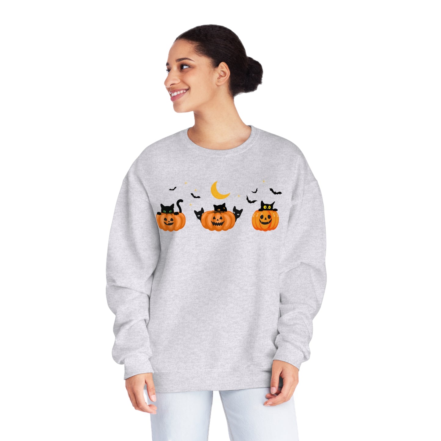 Peeking Pumpkin Kitties Unisex Crewneck Sweatshirt