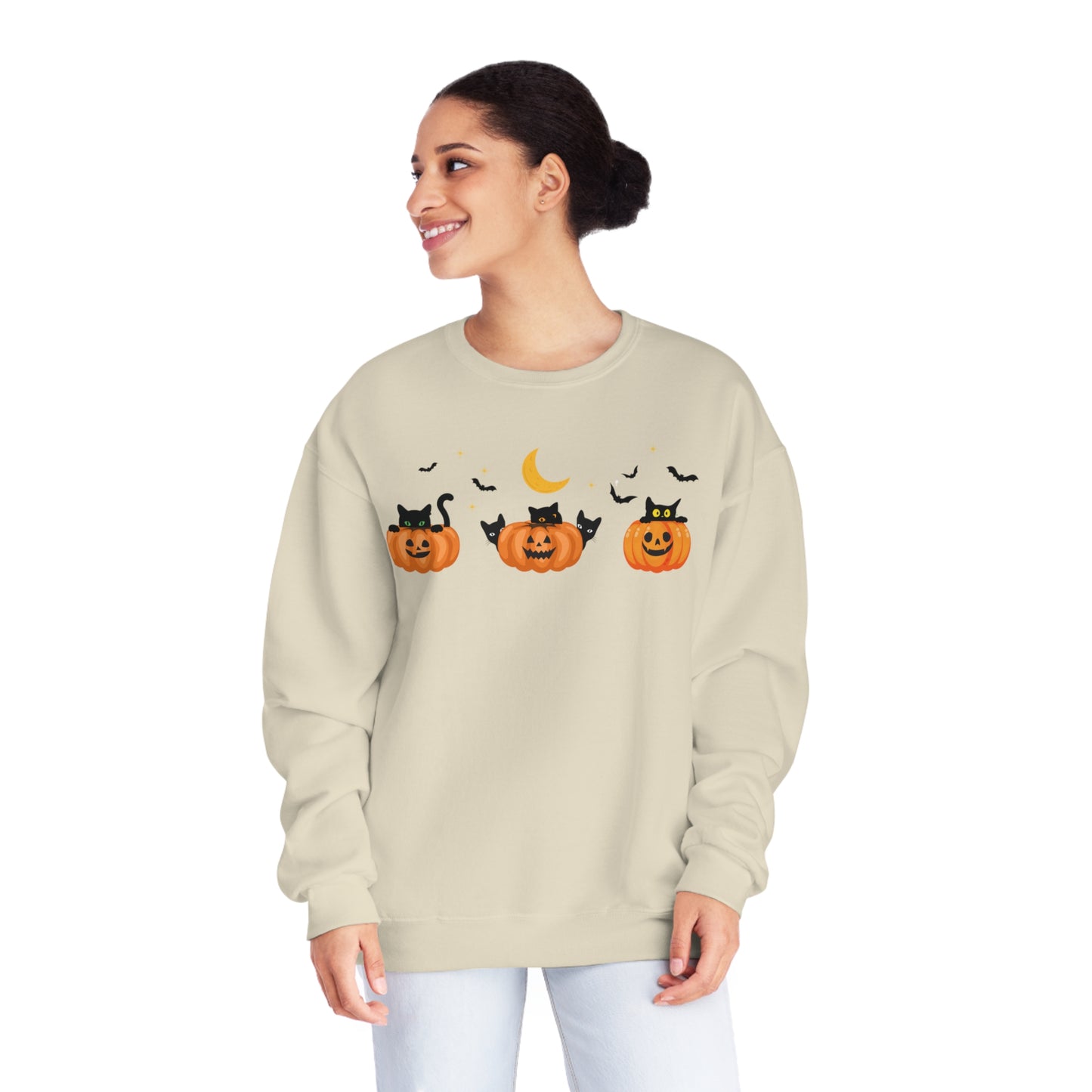 Peeking Pumpkin Kitties Unisex Crewneck Sweatshirt